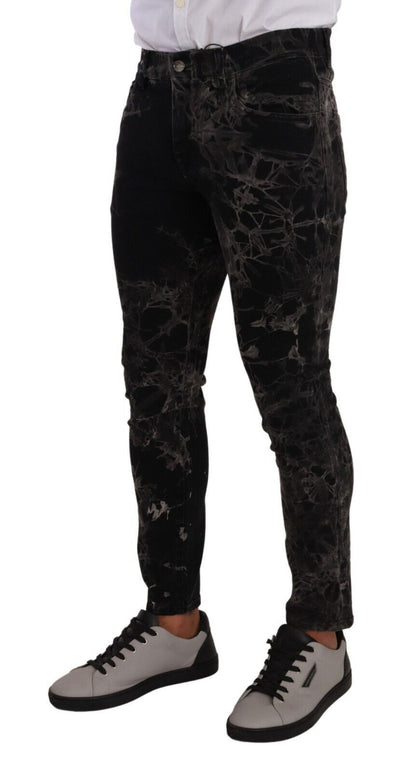 Jeans slim noir à motifs Dolce & Gabbana