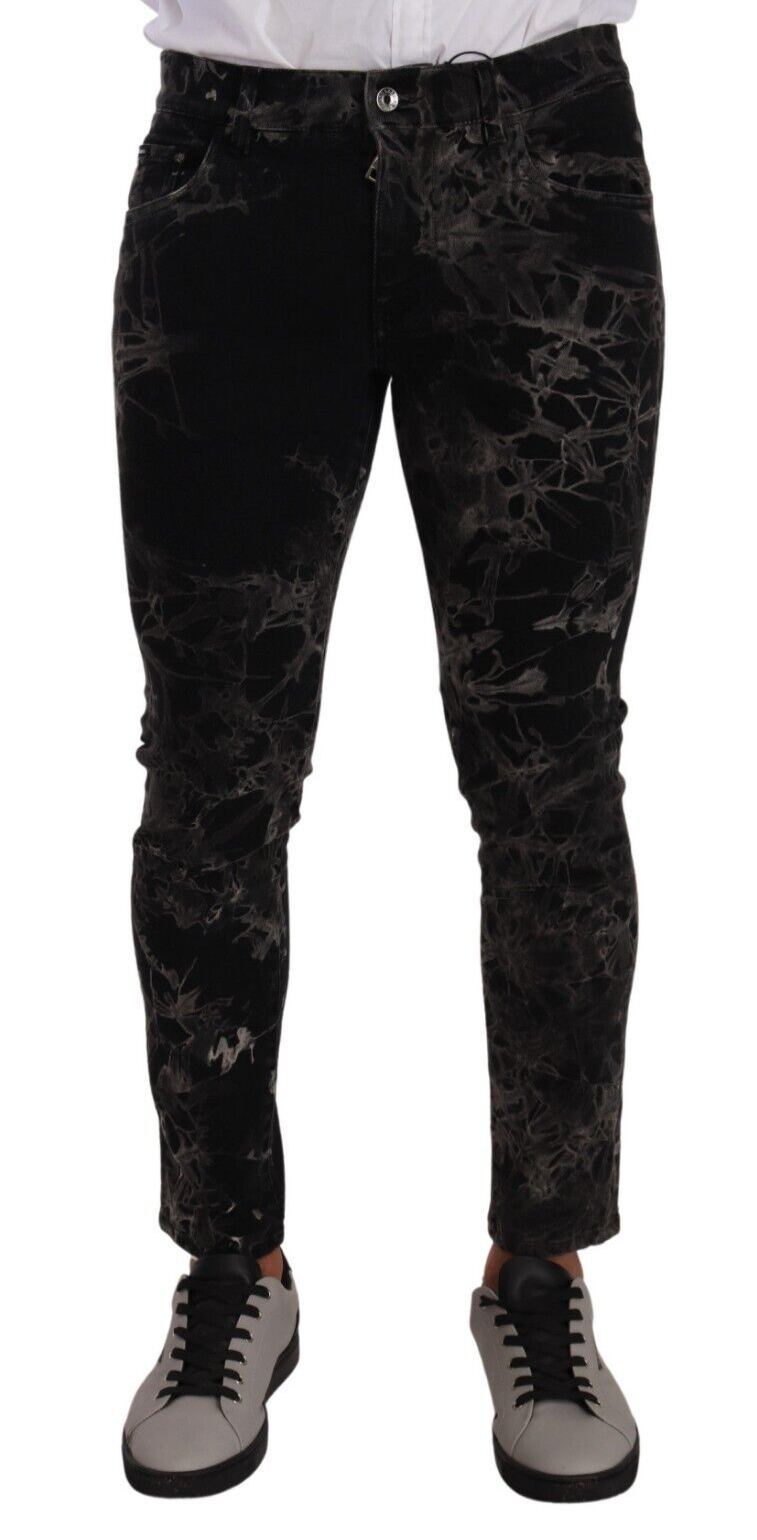 Jeans slim noir à motifs Dolce & Gabbana