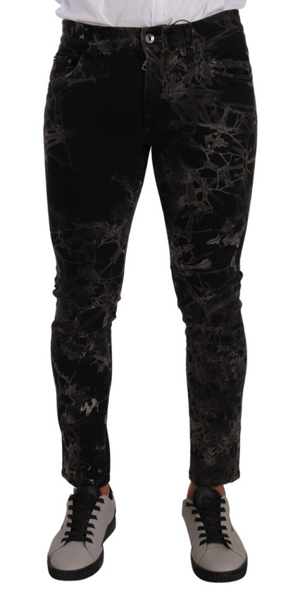 Jeans slim noir à motifs Dolce & Gabbana