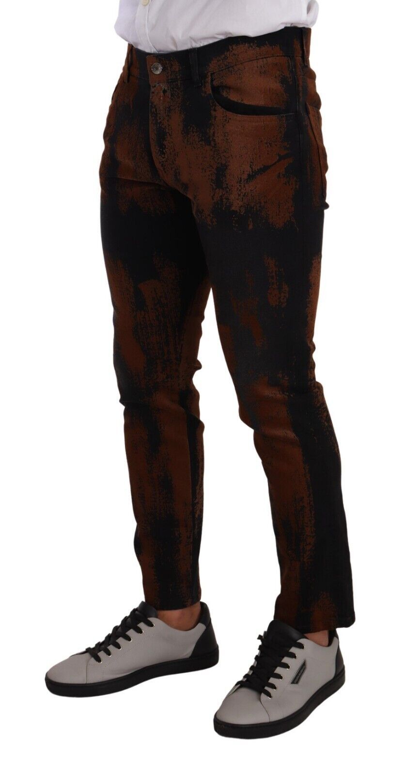 Jean skinny en coton tie-dye noir et marron Dolce & Gabbana