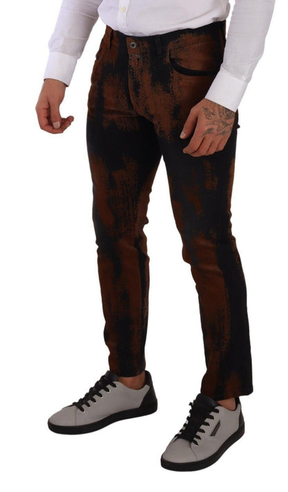 Jean skinny en coton tie-dye noir et marron Dolce & Gabbana