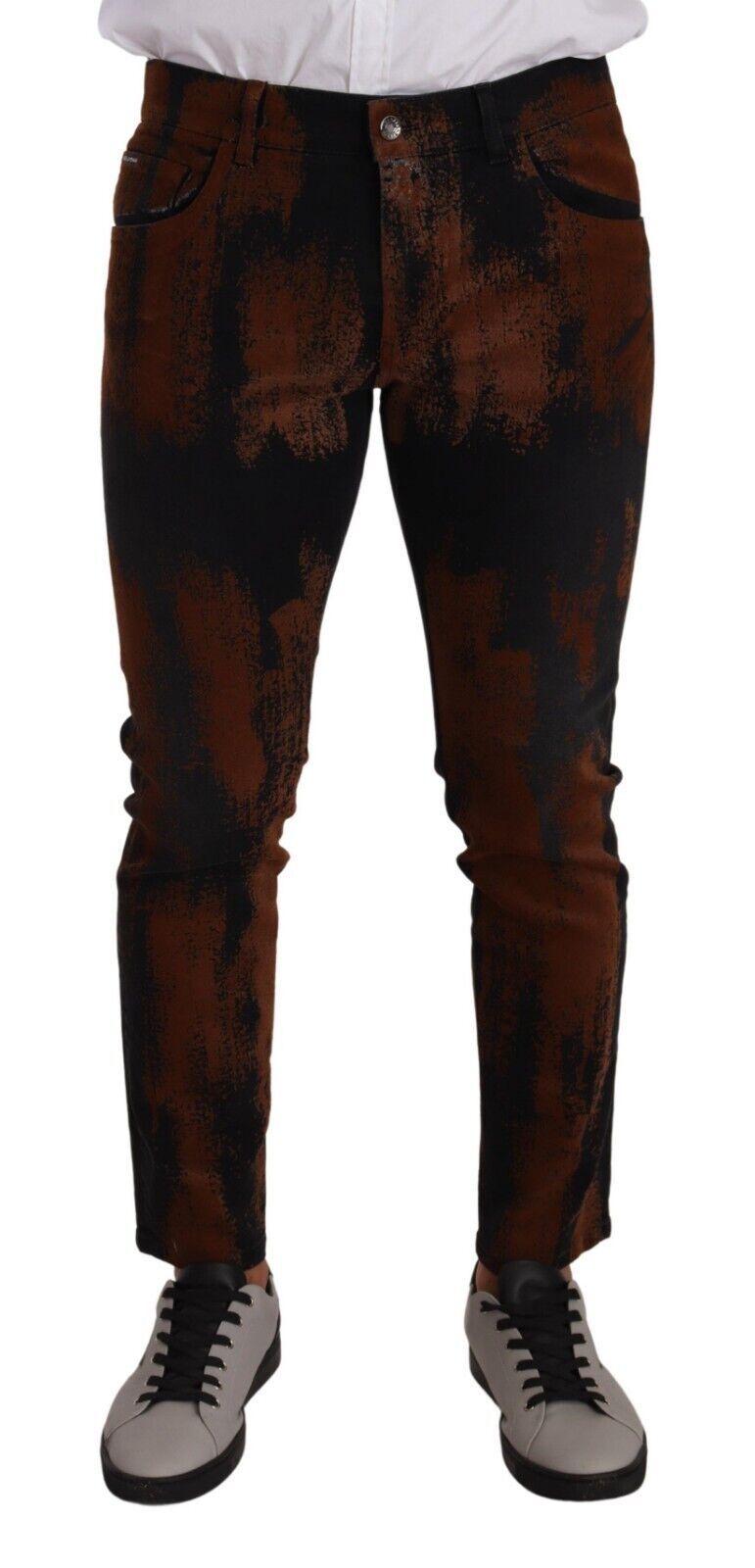 Jean skinny en coton tie-dye noir et marron Dolce & Gabbana