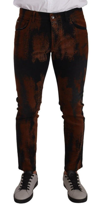 Jean skinny en coton tie-dye noir et marron Dolce & Gabbana