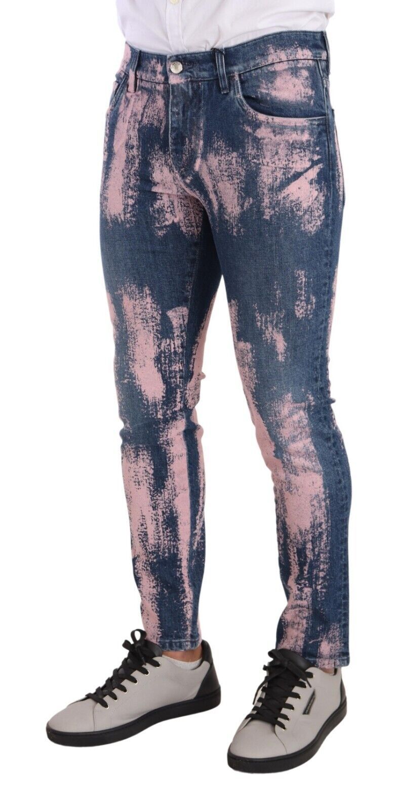 Jean slim en coton tie-dye bleu et rose Dolce & Gabbana