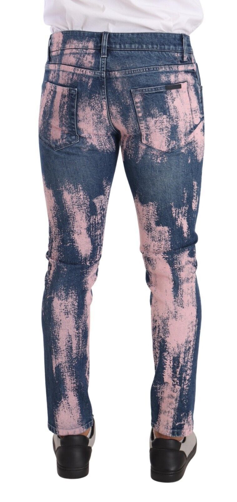 Jean slim en coton tie-dye bleu et rose Dolce & Gabbana