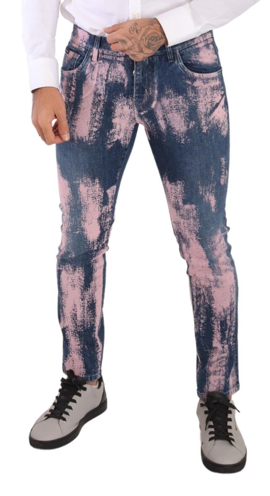 Jean slim en coton tie-dye bleu et rose Dolce & Gabbana