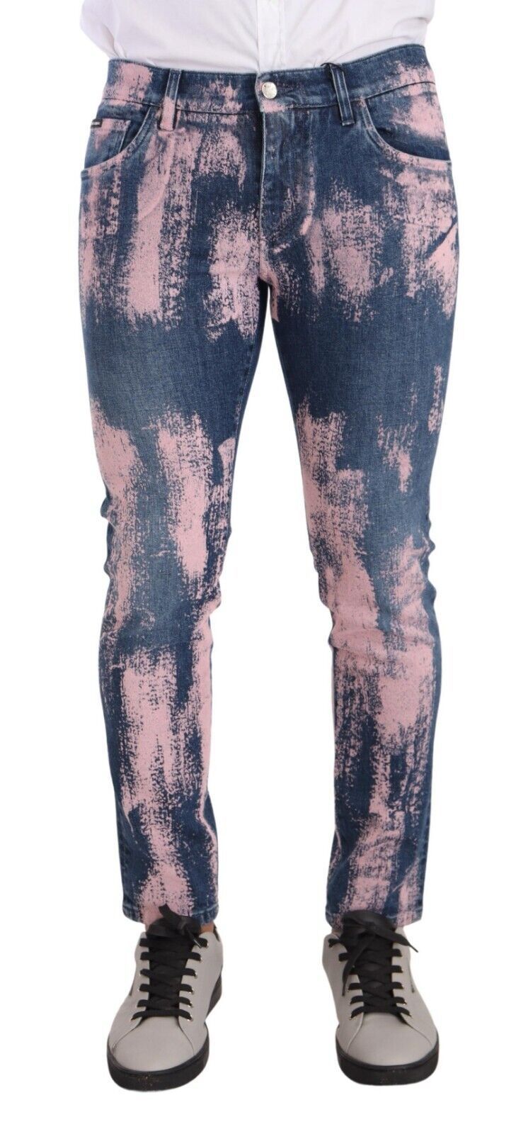 Jean slim en coton tie-dye bleu et rose Dolce & Gabbana