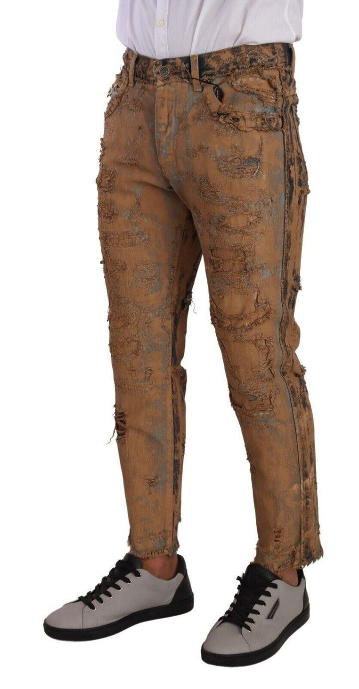 Dolce & Gabbana Vaqueros regulares de algodón marrón desgastado