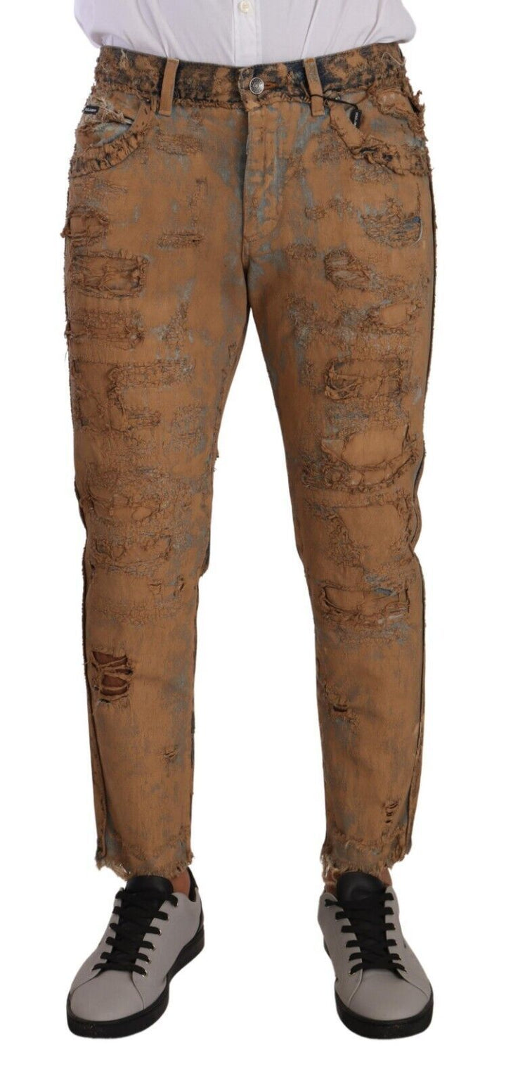 Dolce & Gabbana Vaqueros regulares de algodón marrón desgastado