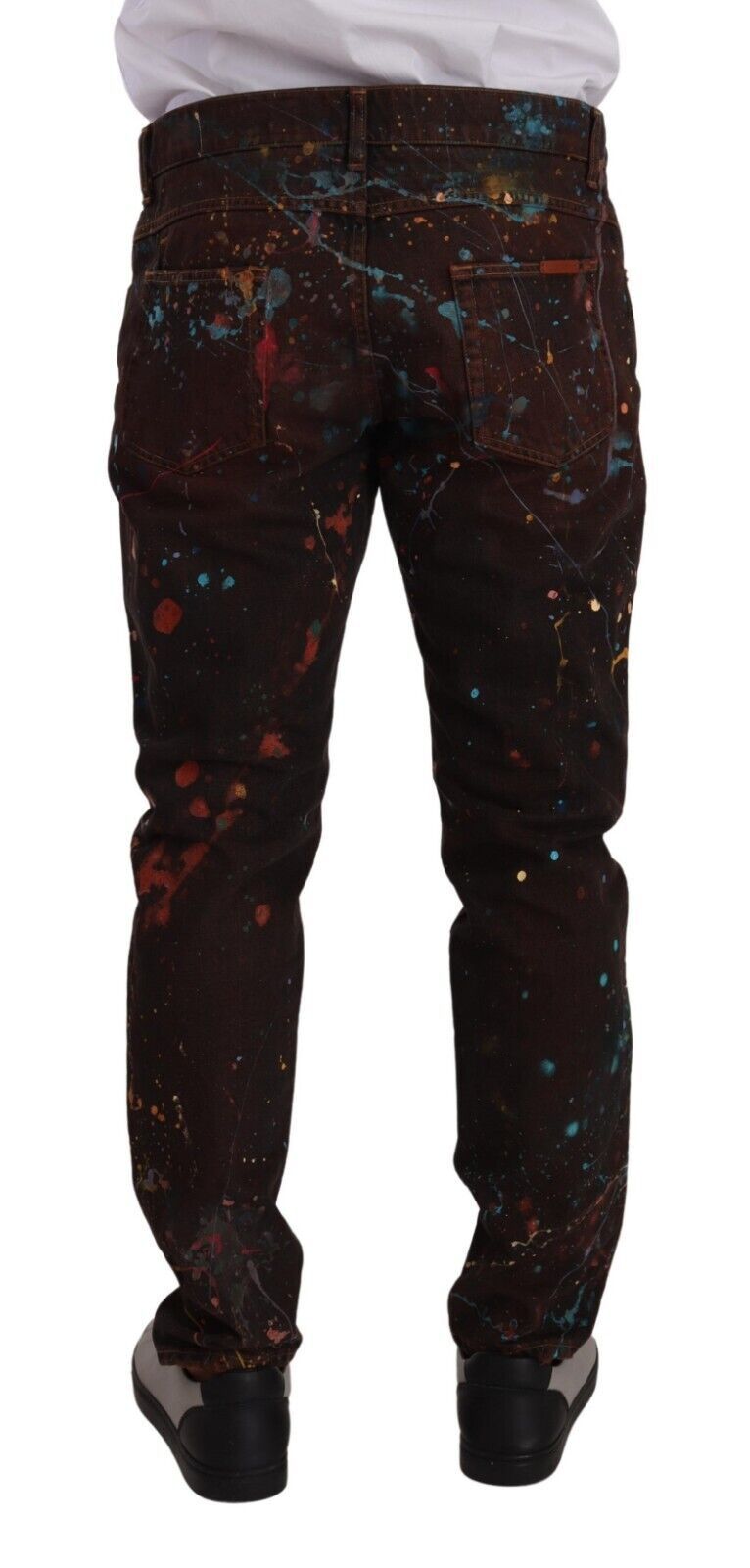 Jeans en jean de coton coupe droite Dolce & Gabbana marron effet éclaboussures de peinture