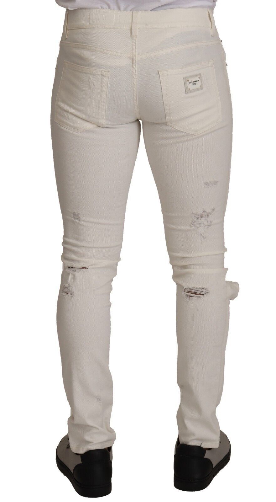 Jean skinny en denim de coton déchiré blanc Dolce & Gabbana pour homme