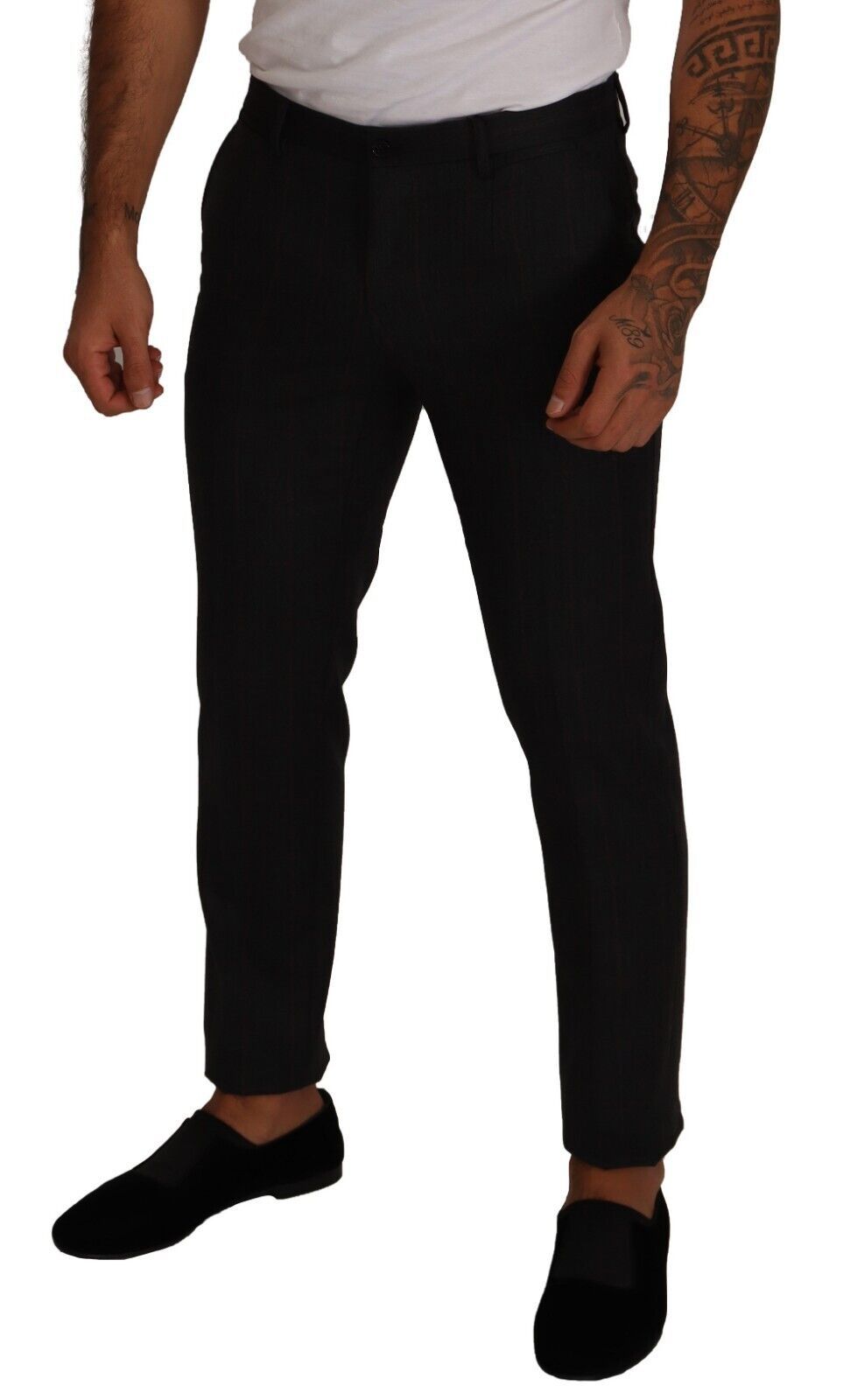 Pantalon de costume formel en laine à carreaux gris Dolce & Gabbana