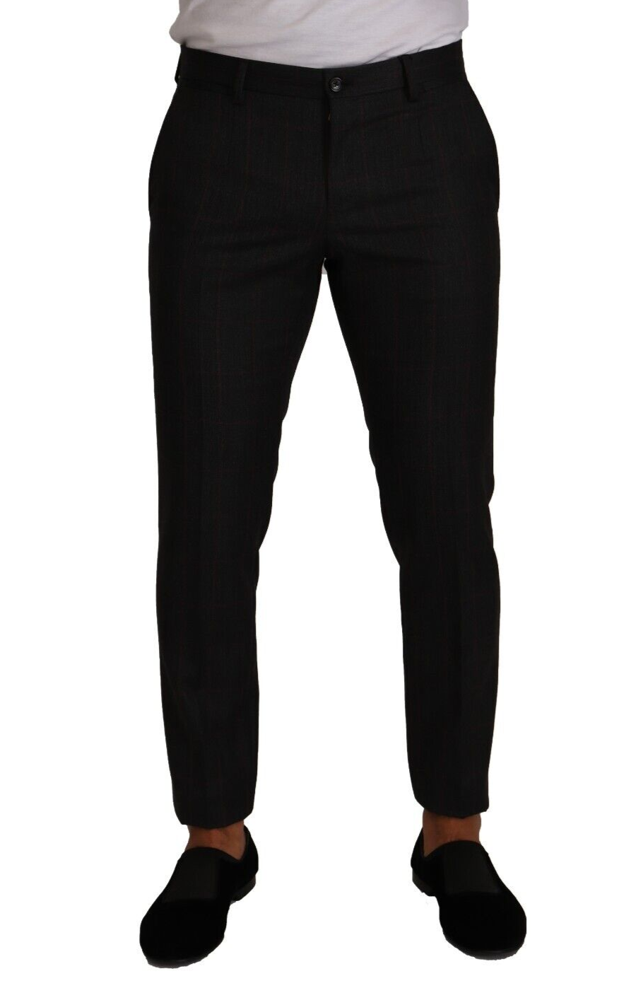 Pantalon de costume formel en laine à carreaux gris Dolce & Gabbana