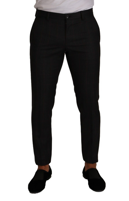 Pantalon de costume formel en laine à carreaux gris Dolce & Gabbana