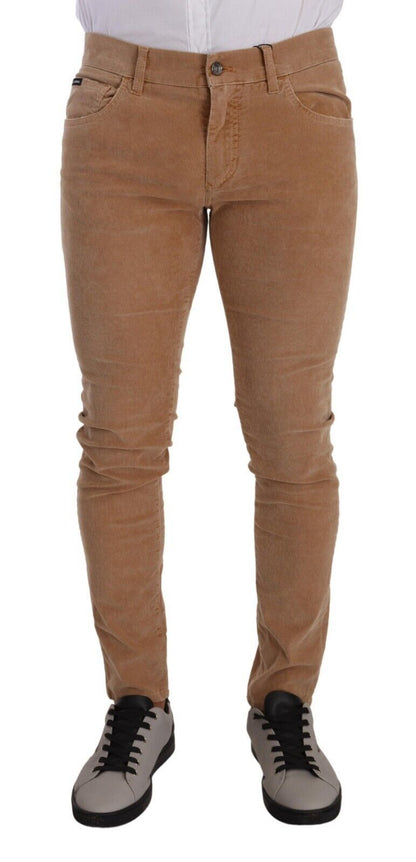 Jeans slim Dolce & Gabbana en velours côtelé de coton marron