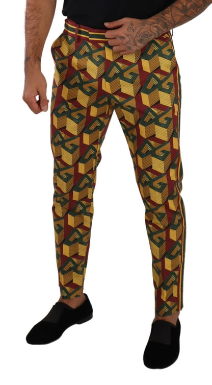 Pantalon fuselé en coton à motif logo multicolore Dolce & Gabbana