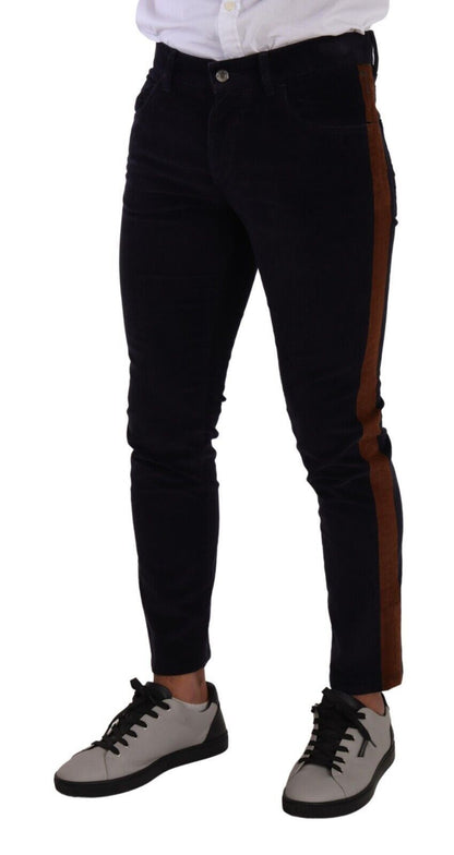 Jean slim en velours côtelé extensible en coton bleu Dolce & Gabbana