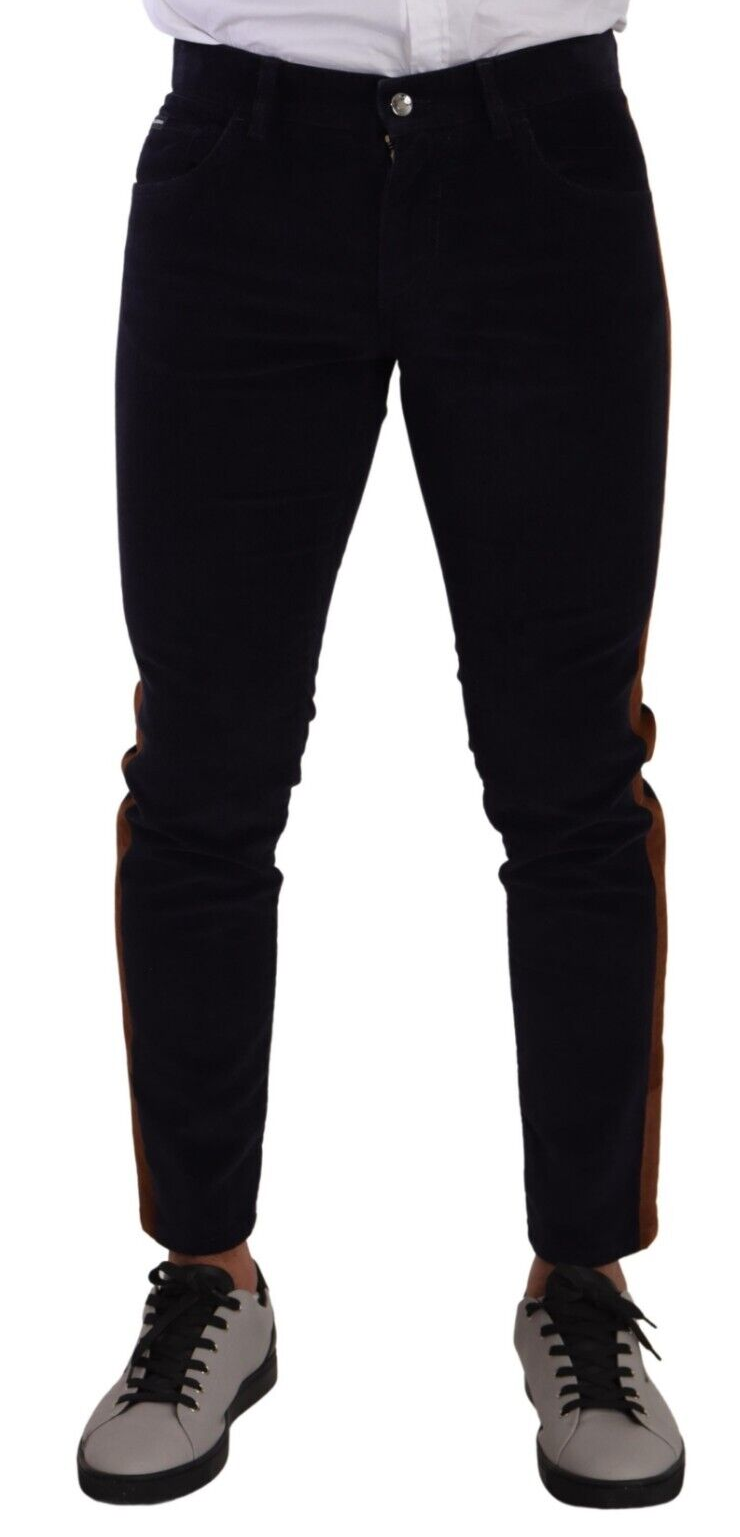 Jean slim en velours côtelé extensible en coton bleu Dolce & Gabbana