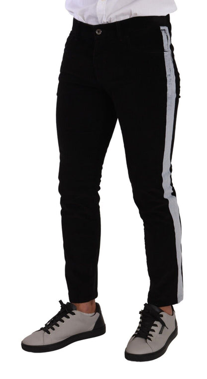 Jean slim en velours côtelé stretch de coton noir Dolce & Gabbana
