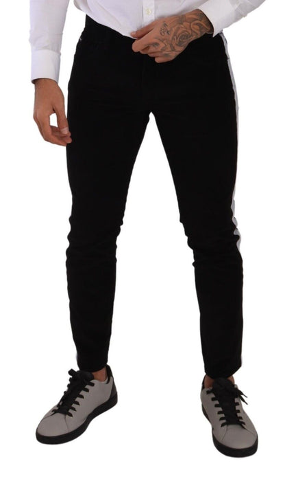 Jean slim en velours côtelé stretch de coton noir Dolce & Gabbana