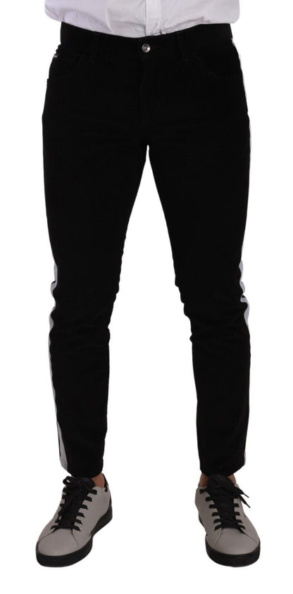 Jean slim en velours côtelé stretch de coton noir Dolce & Gabbana