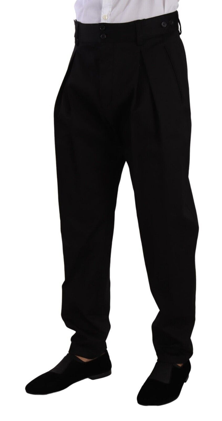 Pantalones de vestir de hombre de tiro alto de algodón negro de Dolce & Gabbana