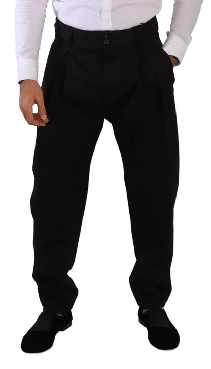 Pantalon de ville taille haute Dolce & Gabbana en coton noir pour homme