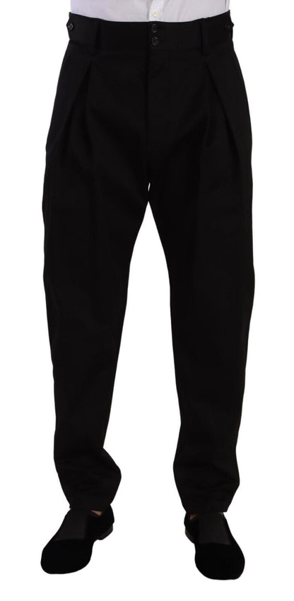 Pantalon de ville taille haute Dolce & Gabbana en coton noir pour homme
