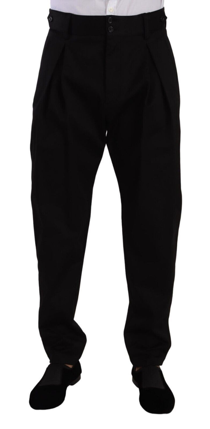 Pantalones de vestir de hombre de tiro alto de algodón negro de Dolce & Gabbana