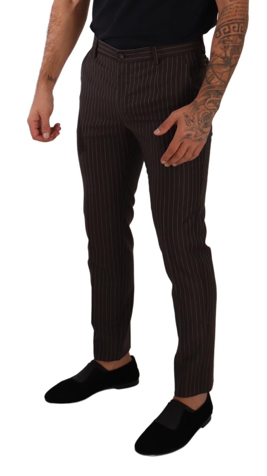 Pantalon de costume habillé en laine rayée marron Dolce & Gabbana