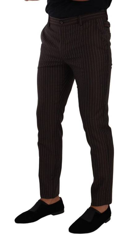 Pantalon de costume habillé en laine rayée marron Dolce & Gabbana