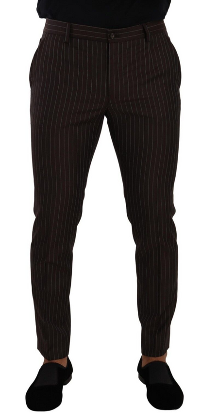 Pantalon de costume habillé en laine rayée marron Dolce & Gabbana