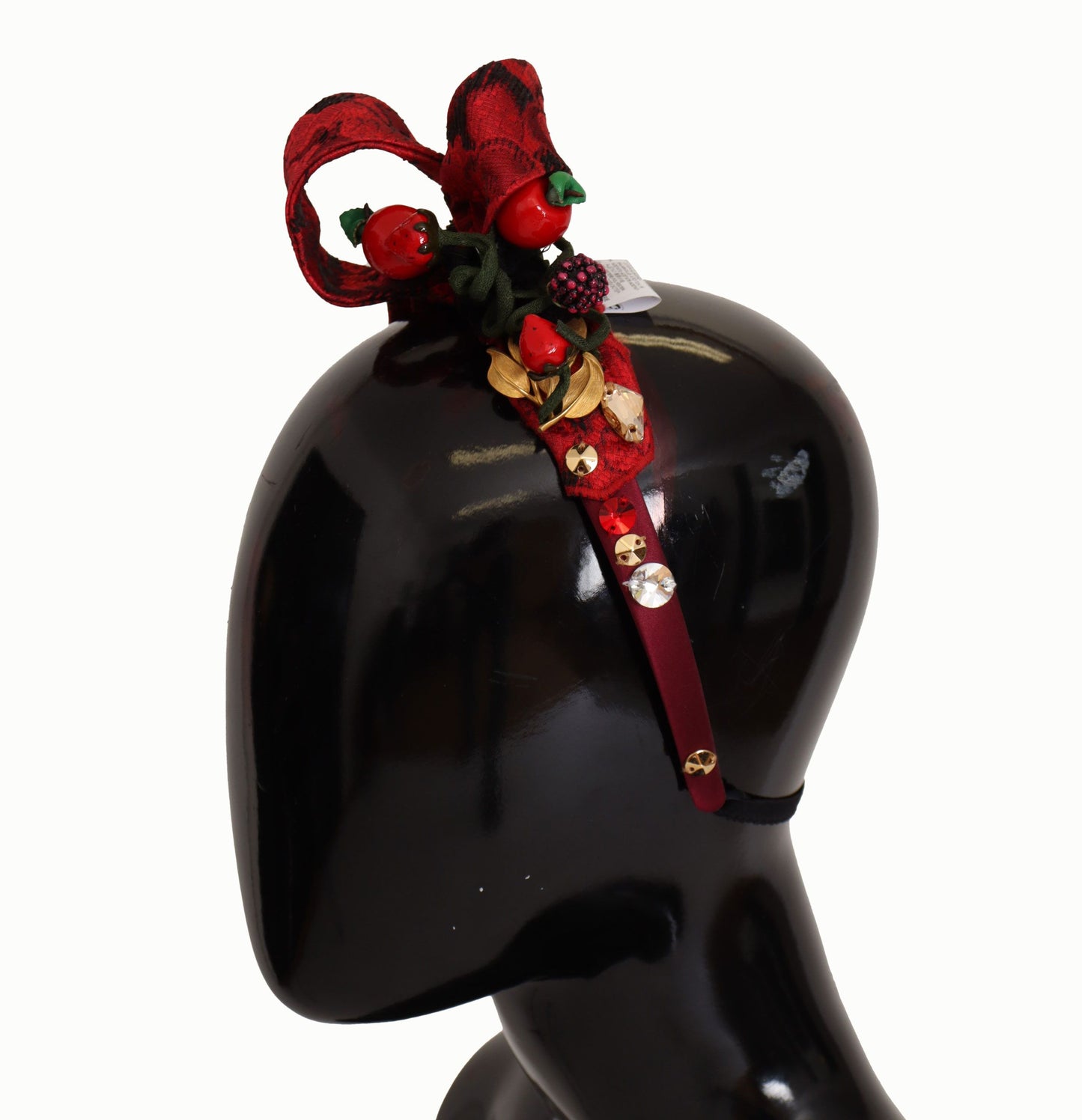 Serre-tête diadème Dolce & Gabbana en soie cerise avec logo nœud en cristal