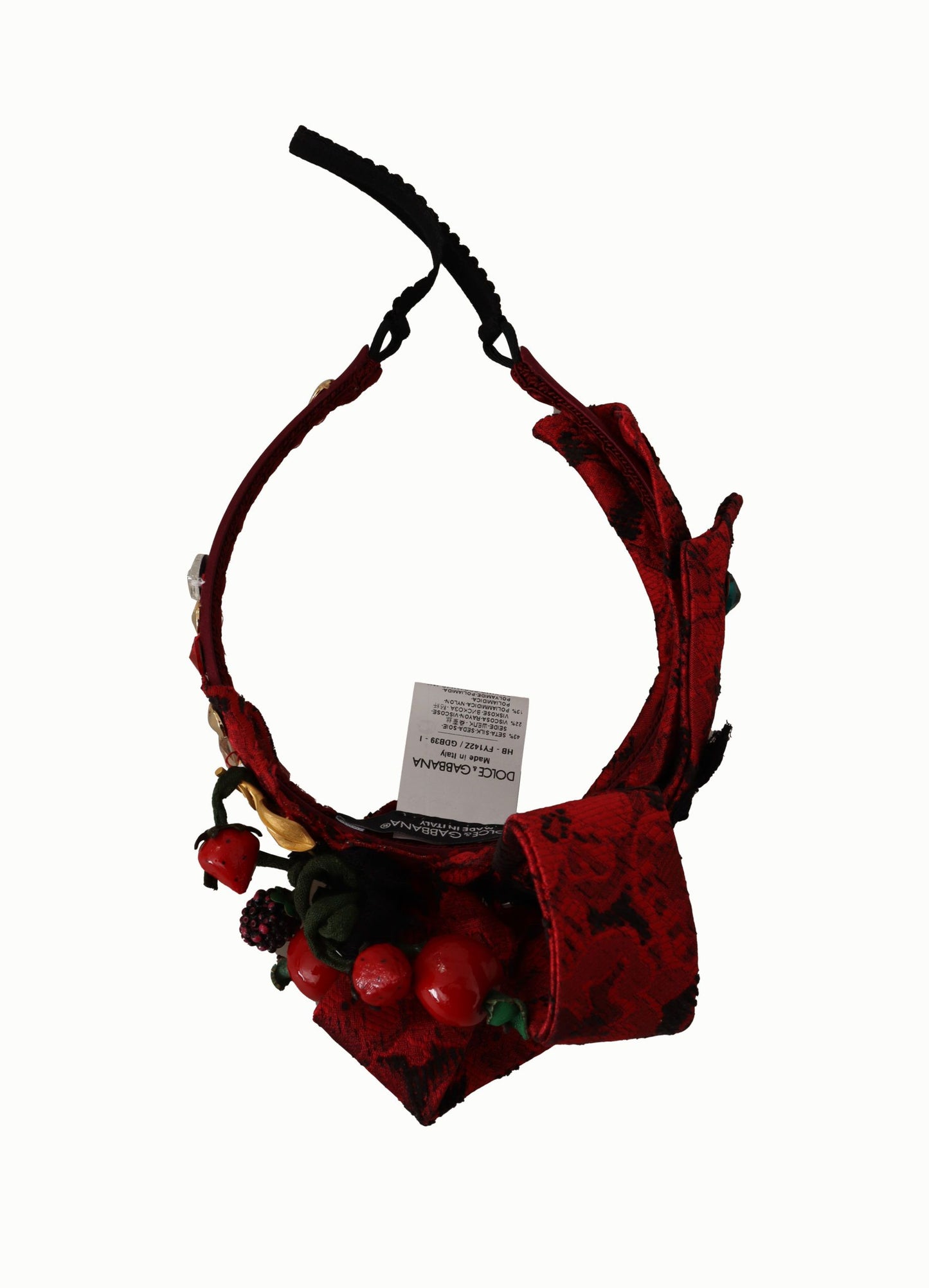 Serre-tête diadème Dolce & Gabbana en soie cerise avec logo nœud en cristal