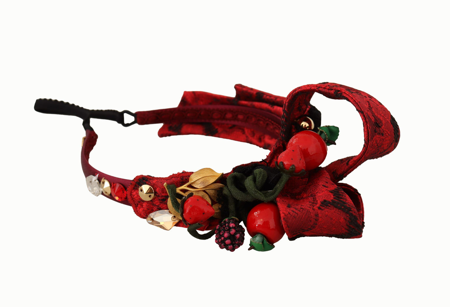 Serre-tête diadème Dolce & Gabbana en soie cerise avec logo nœud en cristal