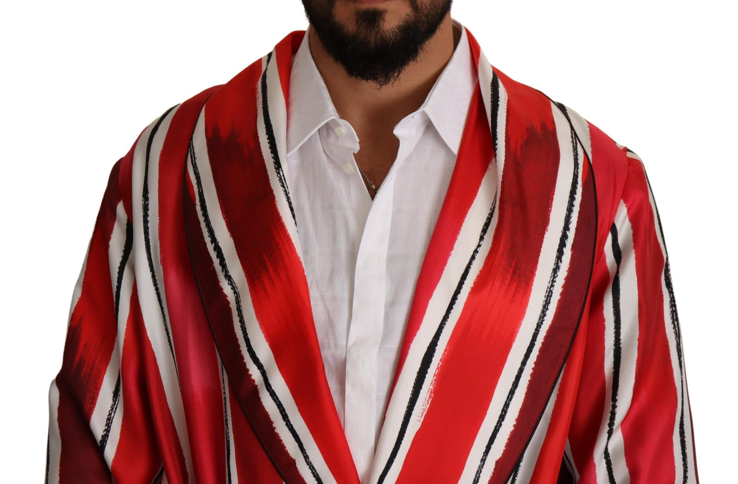 Peignoir de nuit en soie à rayures rouges et blanches Dolce & Gabbana pour homme