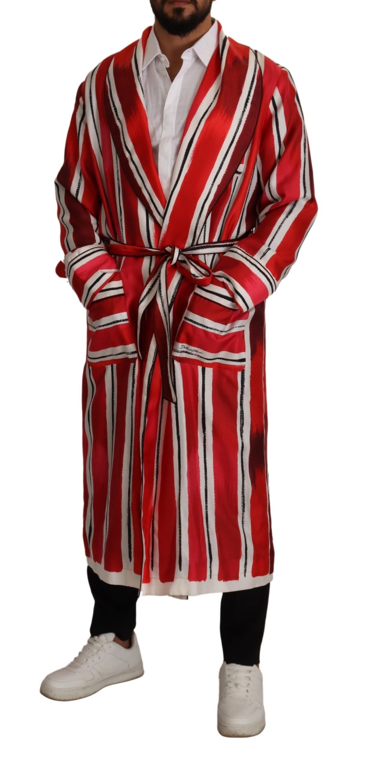 Peignoir de nuit en soie à rayures rouges et blanches Dolce & Gabbana pour homme