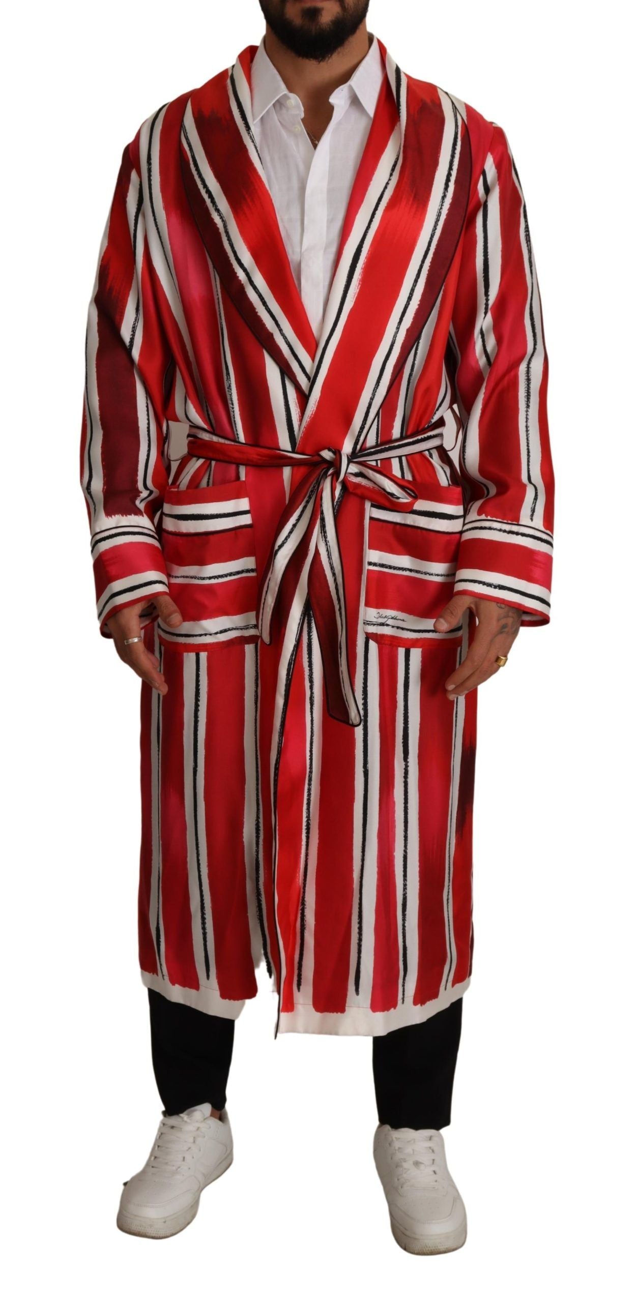 Peignoir de nuit en soie à rayures rouges et blanches Dolce & Gabbana pour homme