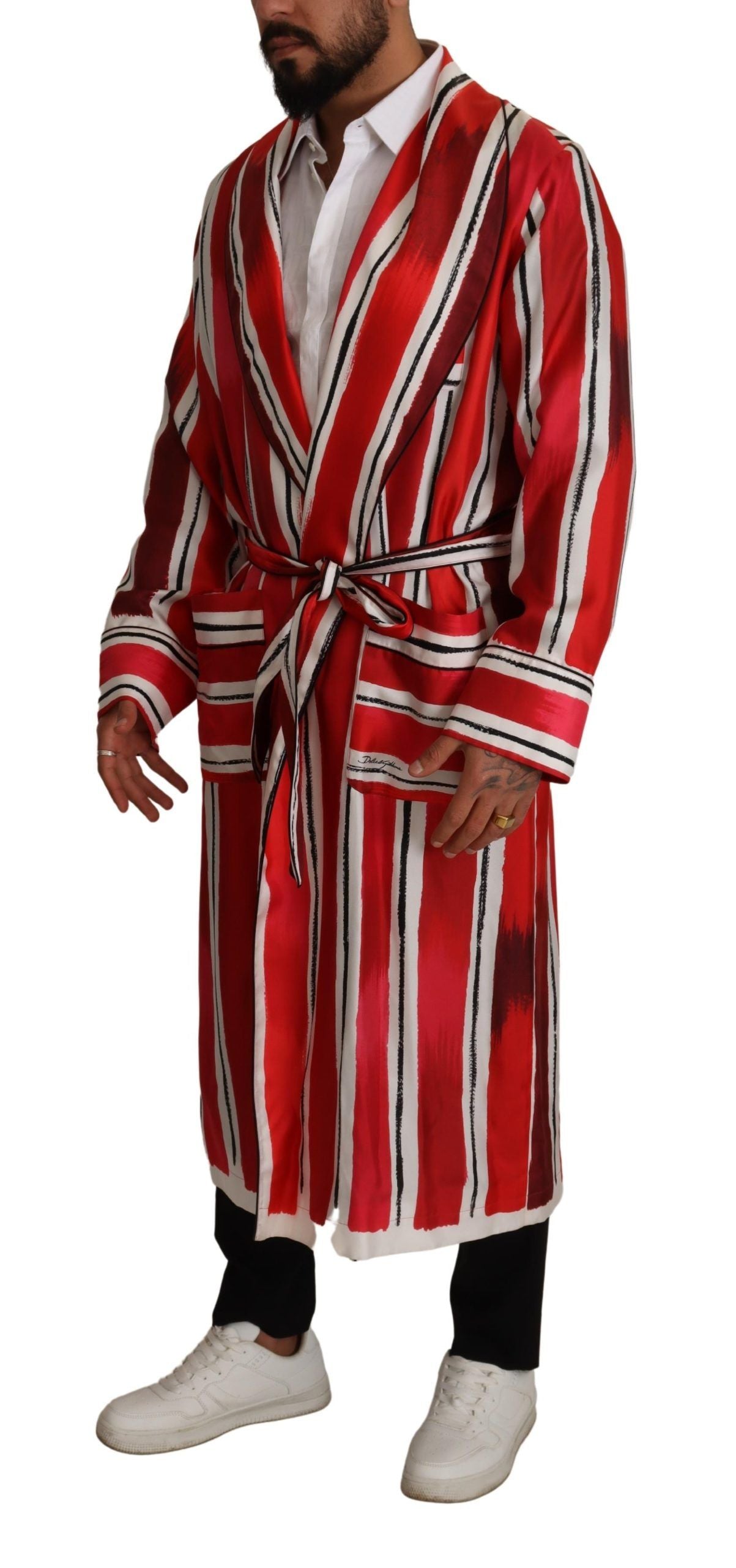 Peignoir de nuit en soie à rayures rouges et blanches Dolce & Gabbana pour homme