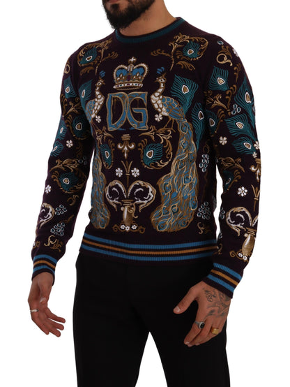 Pull brodé DG Crown en cachemire bordeaux Dolce & Gabbana