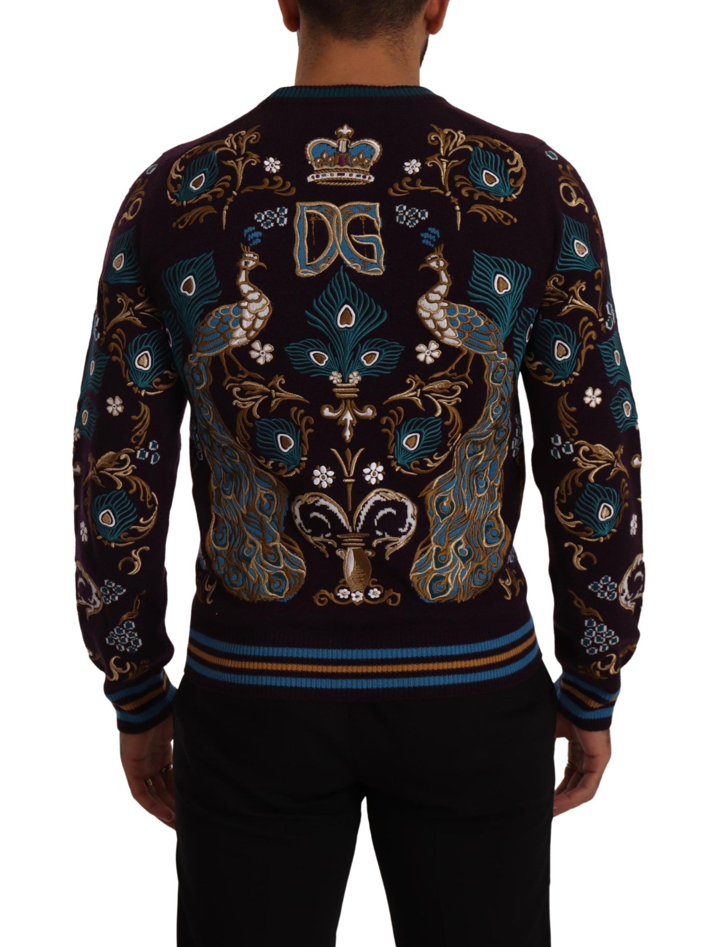 Pull brodé DG Crown en cachemire bordeaux Dolce & Gabbana