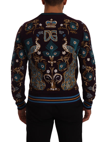 Pull brodé DG Crown en cachemire bordeaux Dolce & Gabbana