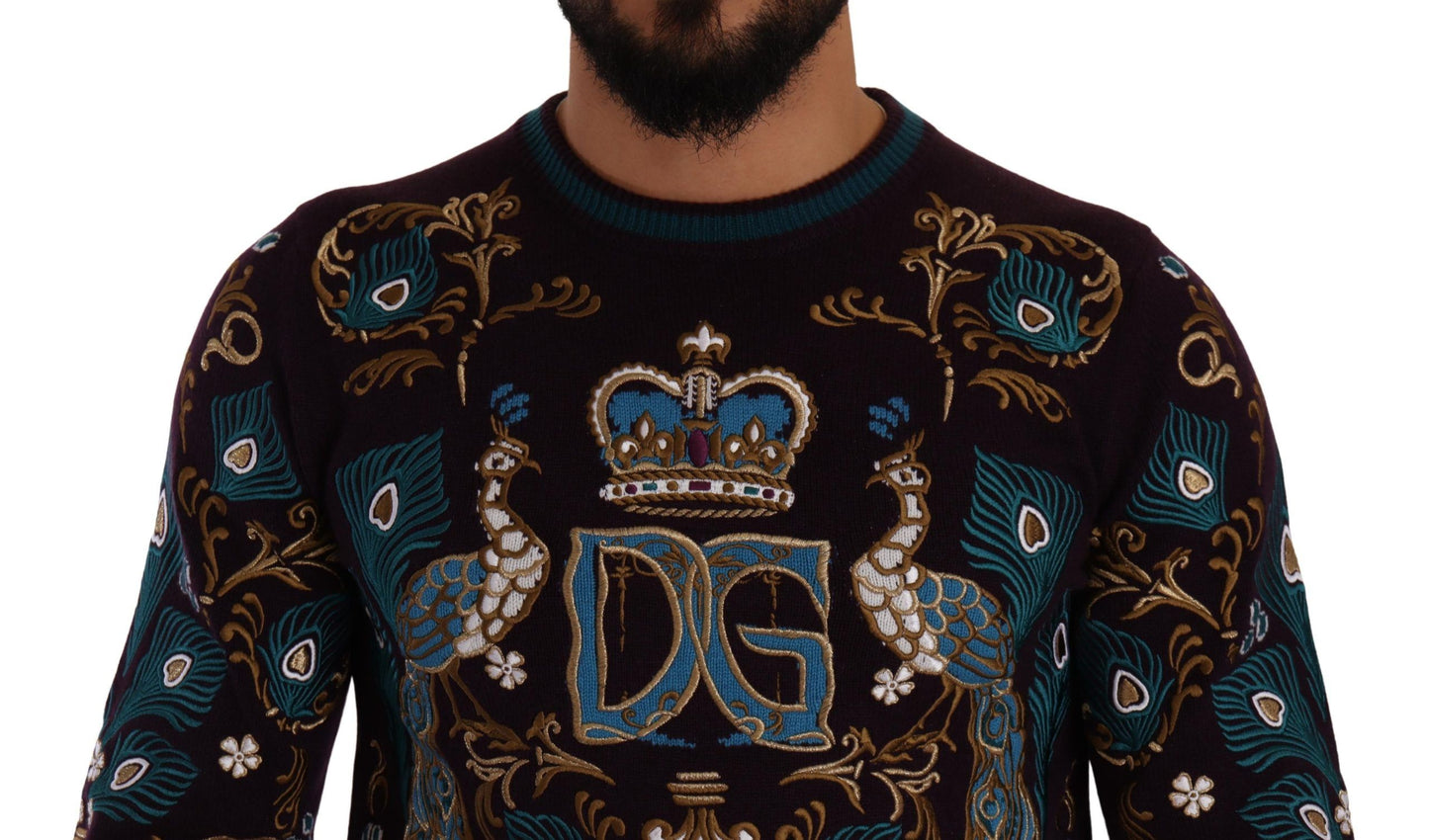 Pull brodé DG Crown en cachemire bordeaux Dolce & Gabbana