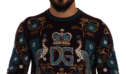 Pull brodé DG Crown en cachemire bordeaux Dolce & Gabbana