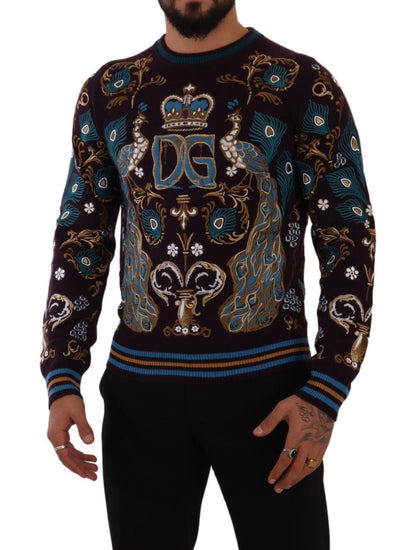 Pull brodé DG Crown en cachemire bordeaux Dolce & Gabbana