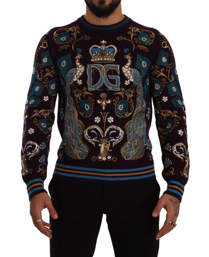 Pull brodé DG Crown en cachemire bordeaux Dolce & Gabbana