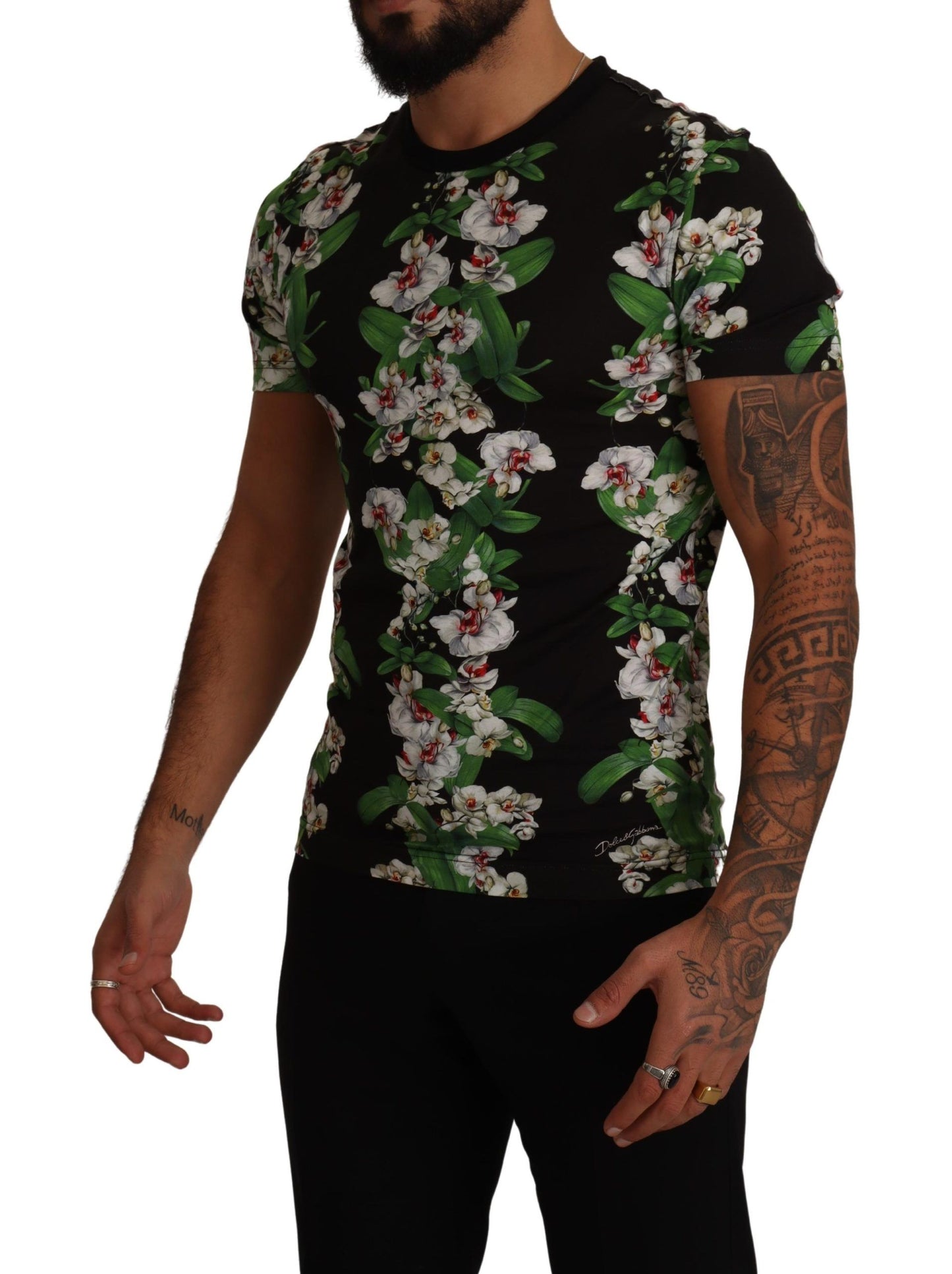 T-shirt à col rond à imprimé floral noir Dolce & Gabbana