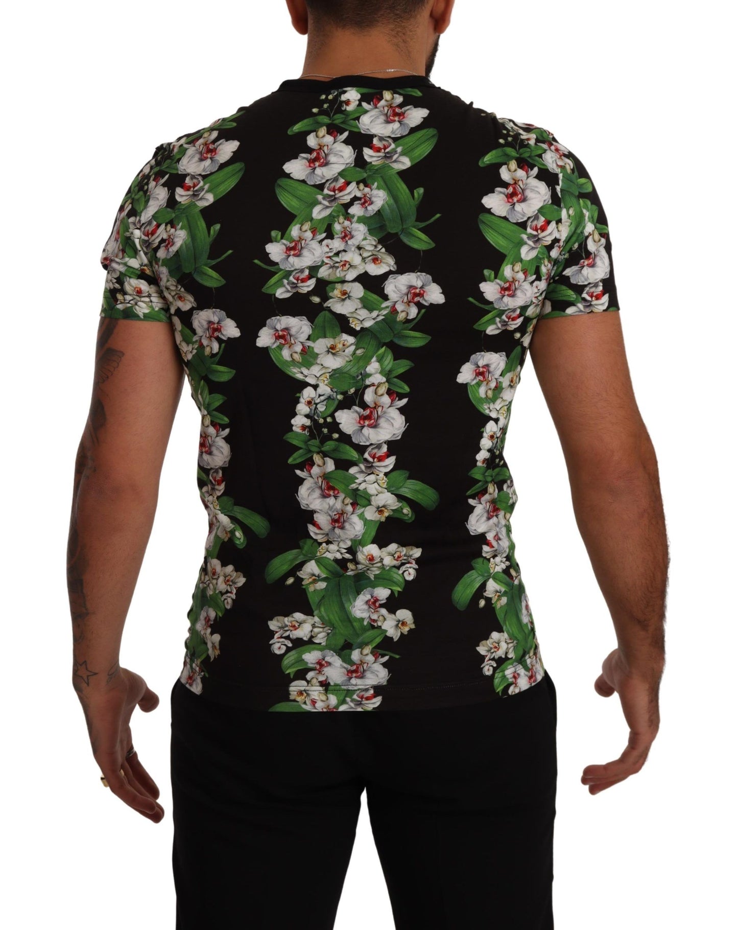 T-shirt à col rond à imprimé floral noir Dolce & Gabbana
