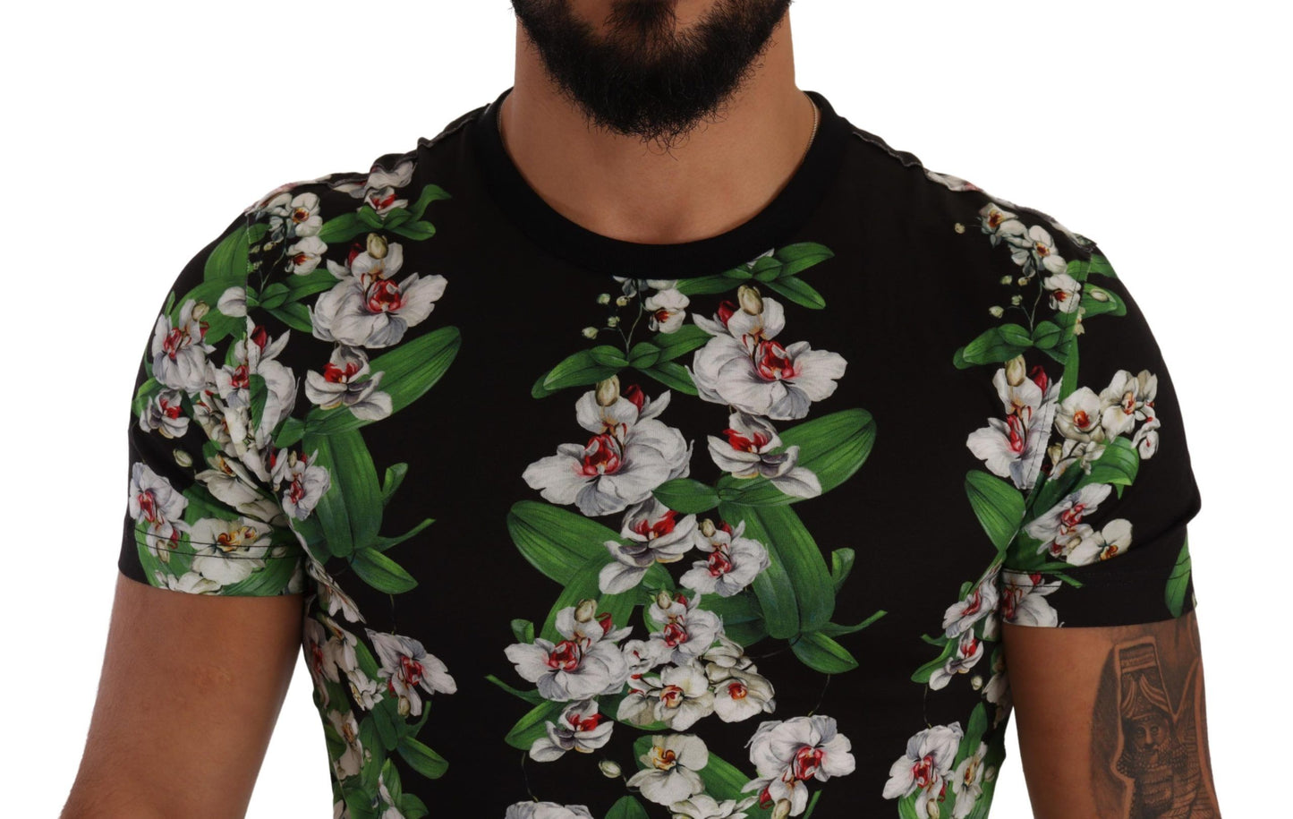 T-shirt à col rond à imprimé floral noir Dolce & Gabbana