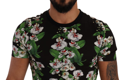 T-shirt à col rond à imprimé floral noir Dolce & Gabbana